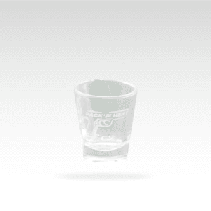 Shot Glass with etched Pack'n Heat Gun Logo