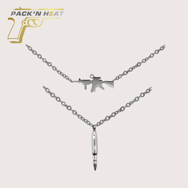 Silver Gun + Bullet Necklace